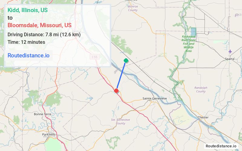 Route map from Kidd to Bloomsdale