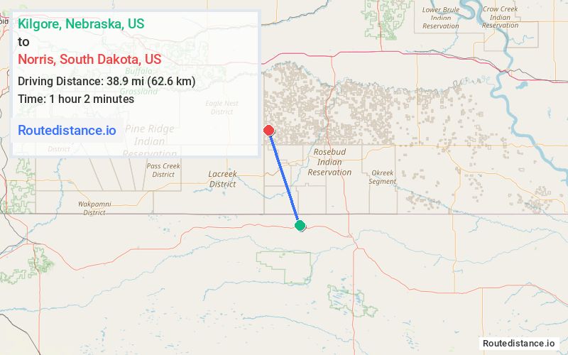 Route map from Kilgore to Norris