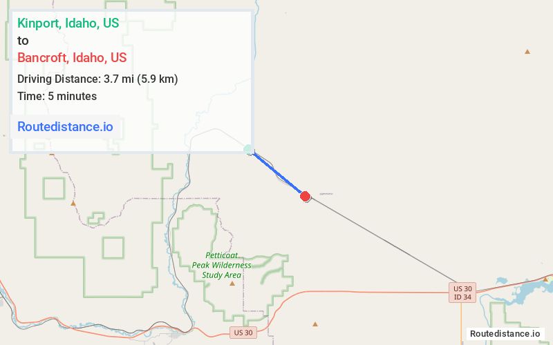 Route map from Kinport to Bancroft