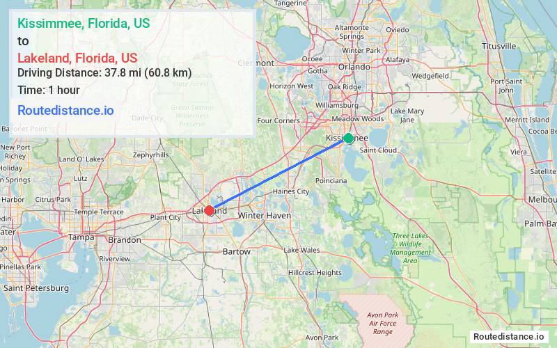 Distance from Kissimmee to Lakeland