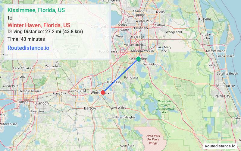 Distance from Kissimmee to Winter Haven