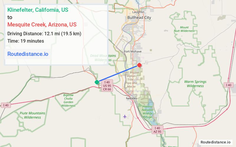 Route map from Klinefelter to Mesquite Creek