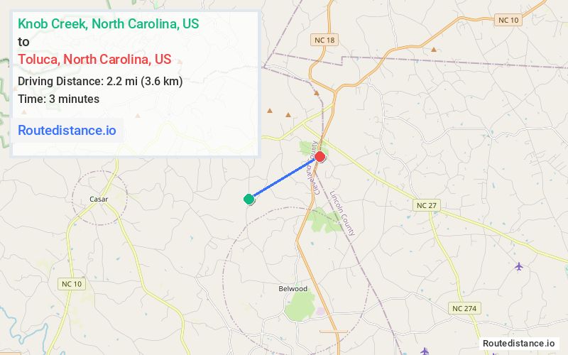 Distance from Knob Creek to Toluca
