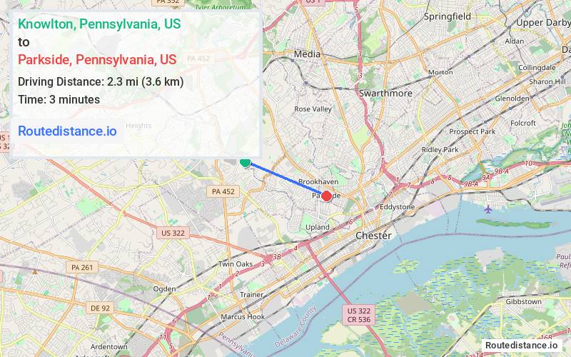 Route map from Knowlton to Parkside