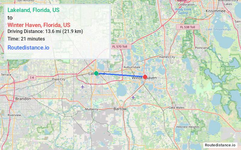 Distance from Lakeland to Winter Haven
