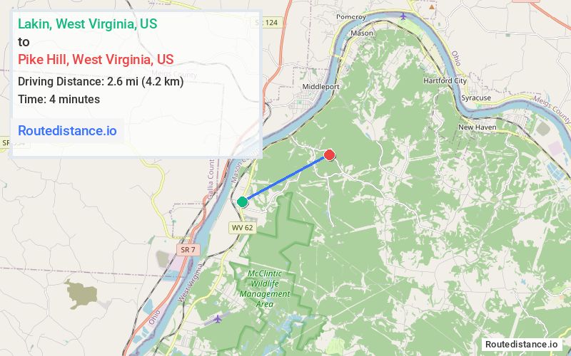 Route map from Lakin to Pike Hill