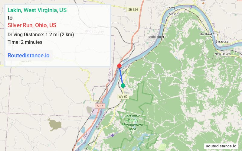 Route map from Lakin to Silver Run