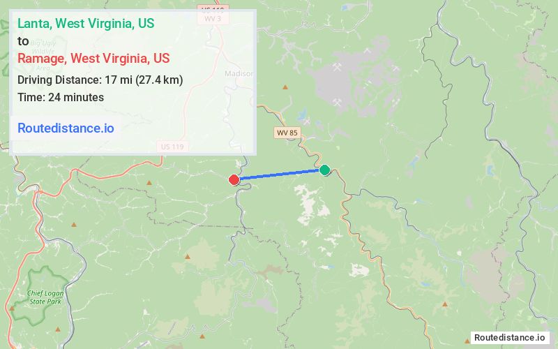 Route map from Lanta to Ramage