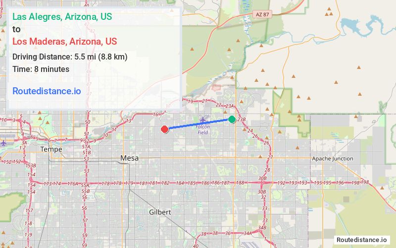 Route map from Las Alegres to Los Maderas