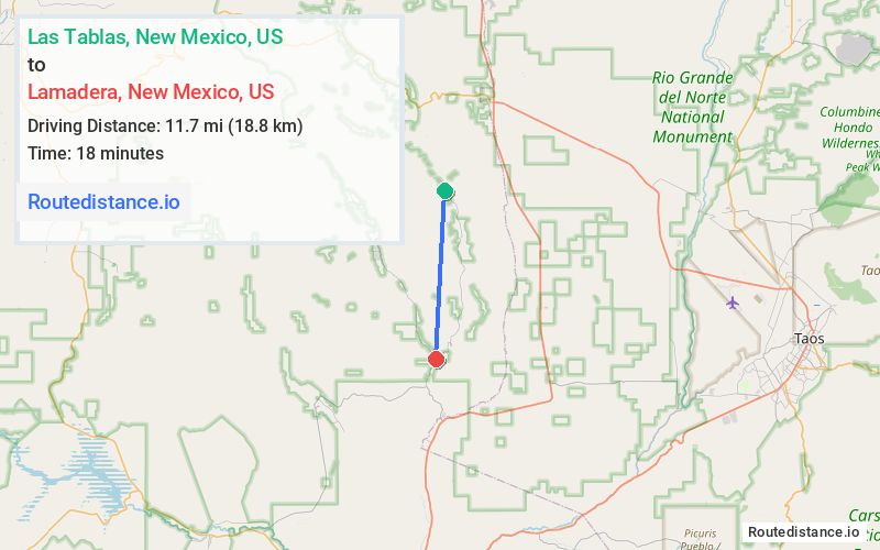 Route map from Las Tablas to Lamadera