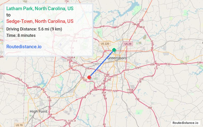 Route map from Latham Park to Sedge-Town