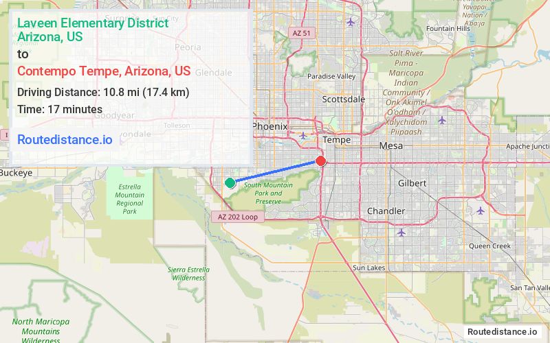 Route map from Laveen Elementary District to Contempo Tempe