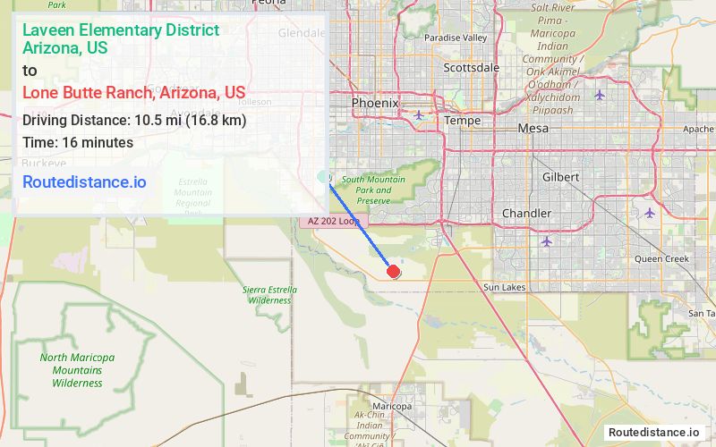 Distance from Laveen Elementary District to Lone Butte Ranch