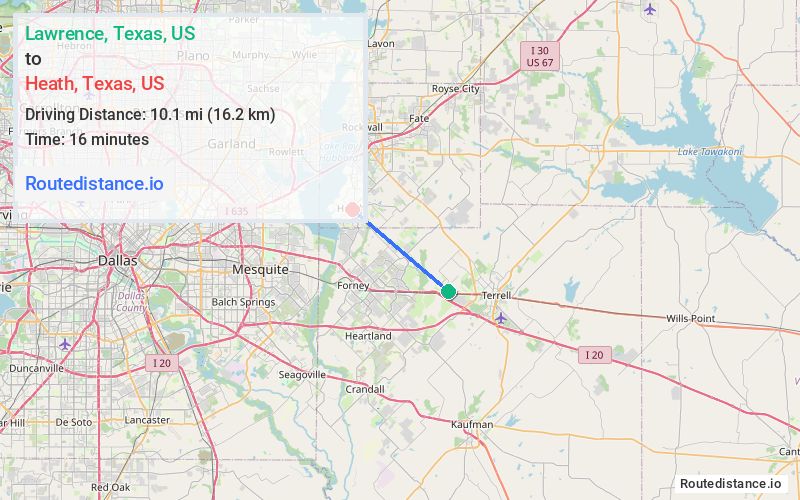 Distance from Lawrence to Heath