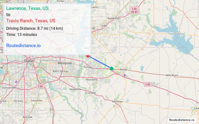 Distance from Lawrence to Travis Ranch