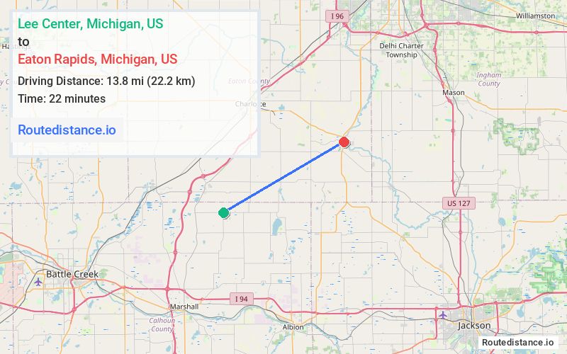 Distance from Lee Center to Eaton Rapids