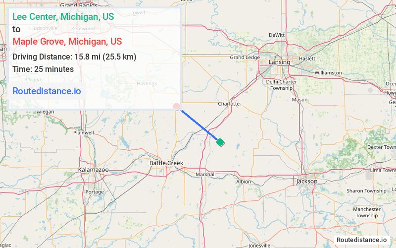 Route map from Lee Center to Maple Grove
