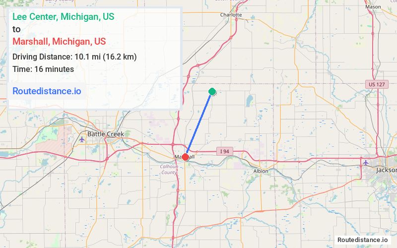 Route map from Lee Center to Marshall