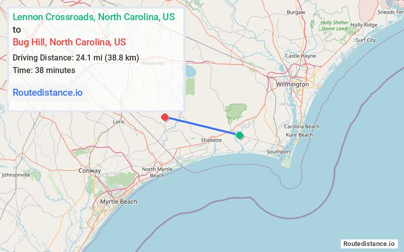 Route map from Lennon Crossroads to Bug Hill