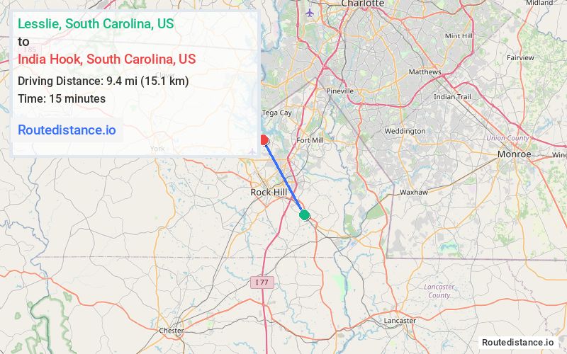 Route map from Lesslie to India Hook