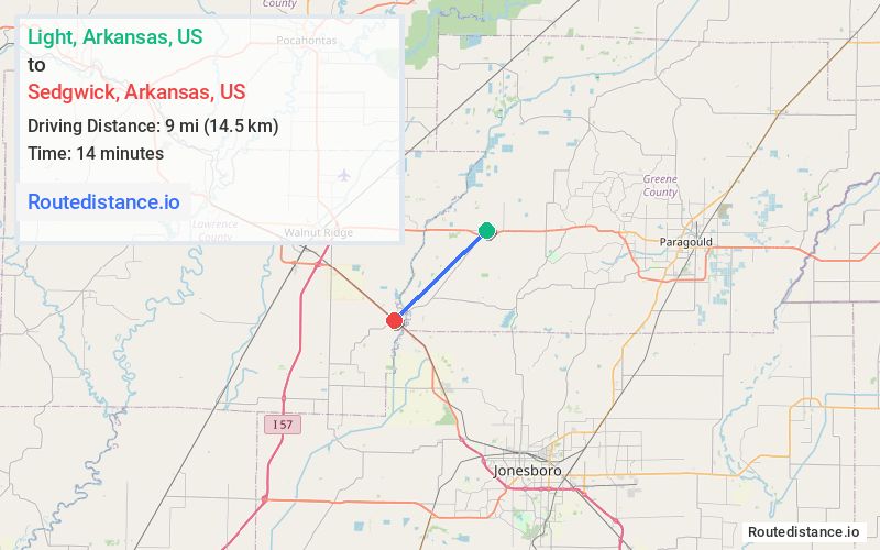 Route map from Light to Sedgwick