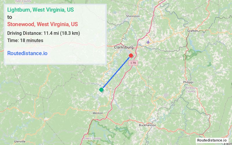 Route map from Lightburn to Stonewood