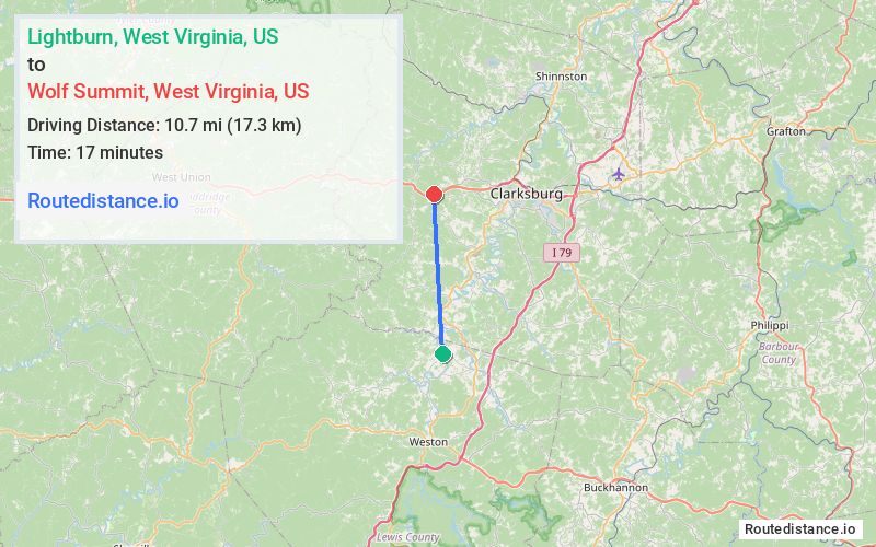 Route map from Lightburn to Wolf Summit