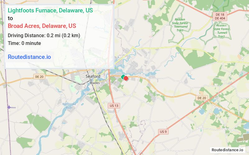 Route map from Lightfoots Furnace to Broad Acres