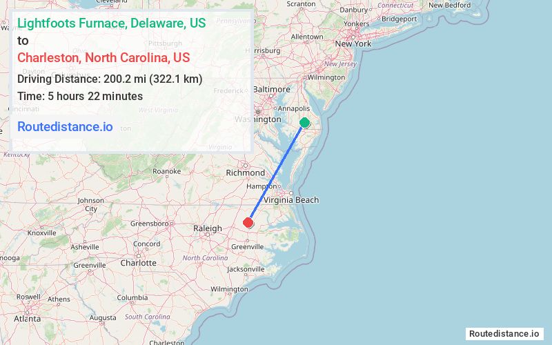 Distance from Lightfoots Furnace to Charleston