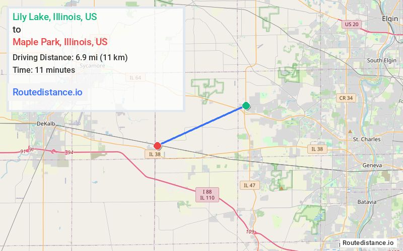 Route map from Lily Lake to Maple Park