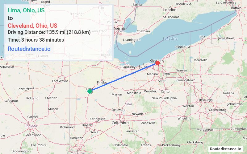 Route map from Lima to Cleveland