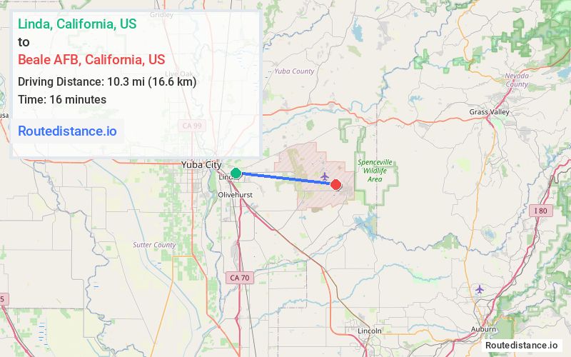 Distance from Linda to Beale AFB