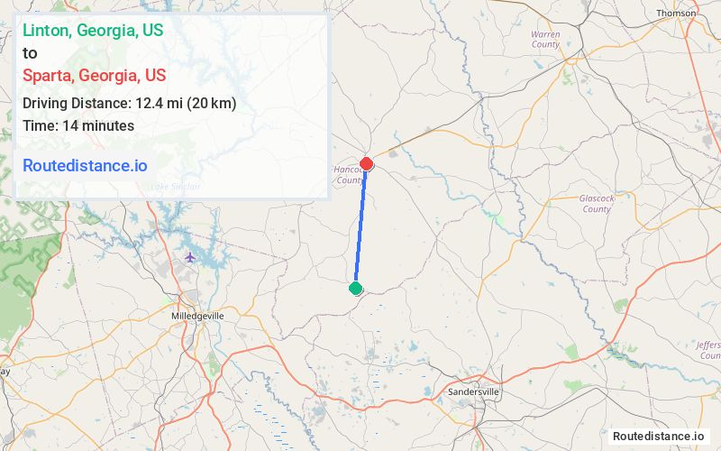 Route map from Linton to Sparta