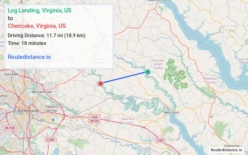 Route map from Log Landing to Chericoke