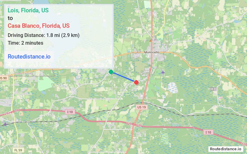 Route map from Lois to Casa Blanco