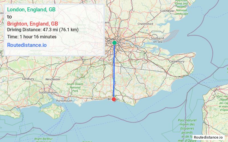 Route map from London to Brighton