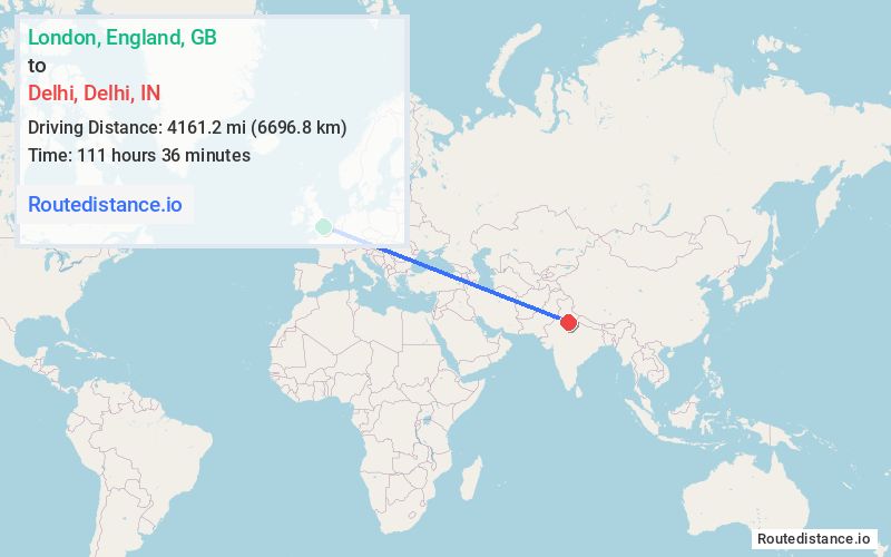 Route map from London to Delhi