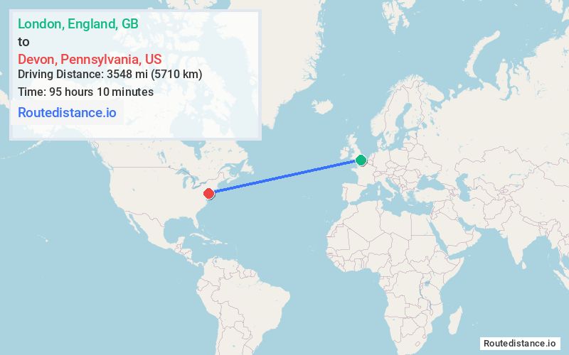 Route map from London to Devon