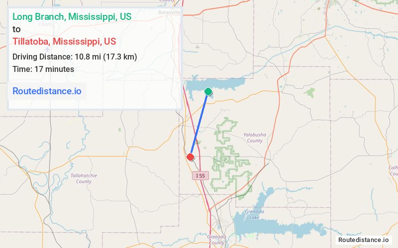 Route map from Long Branch to Tillatoba