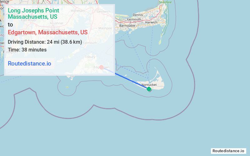 Route map from Long Josephs Point to Edgartown