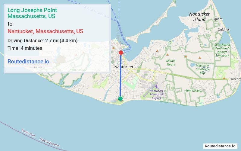 Route map from Long Josephs Point to Nantucket