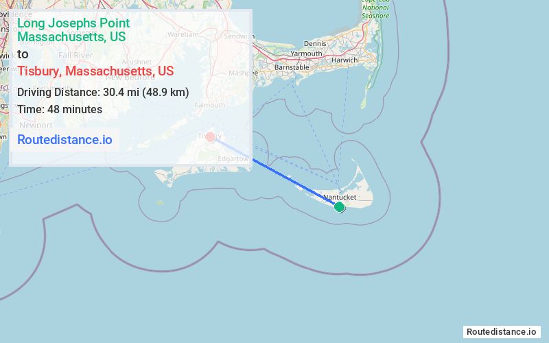 Route map from Long Josephs Point to Tisbury