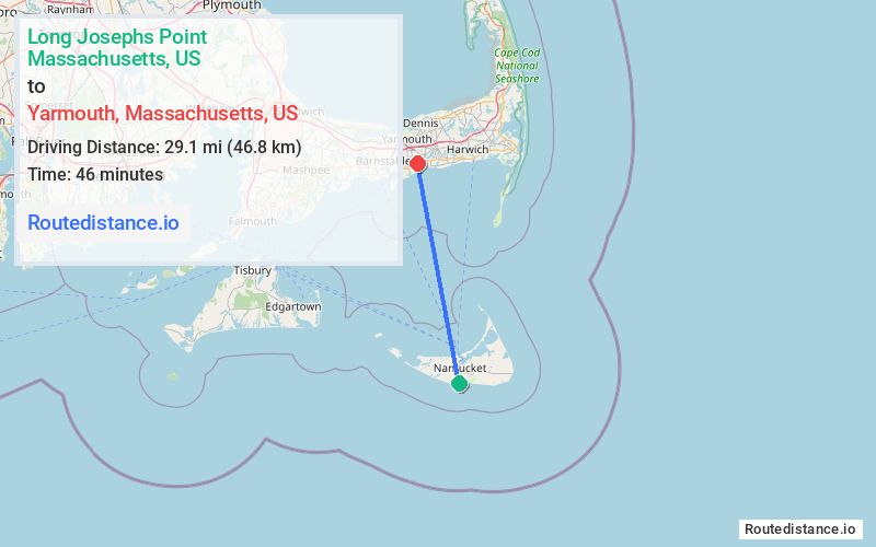 Route map from Long Josephs Point to Yarmouth