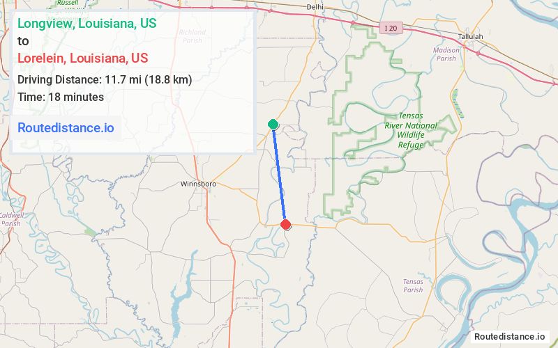 Distance from Longview to Lorelein
