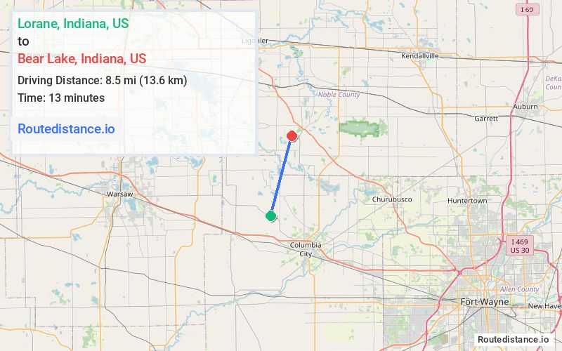 Route map from Lorane to Bear Lake