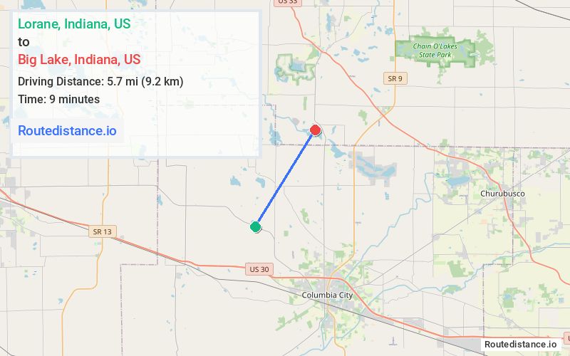 Distance from Lorane to Big Lake