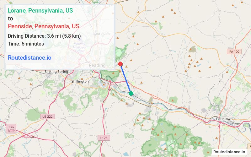 Distance from Lorane to Pennside