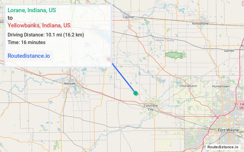 Route map from Lorane to Yellowbanks