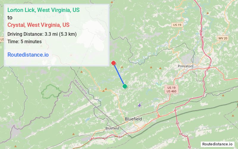 Route map from Lorton Lick to Crystal