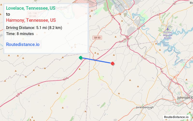 Route map from Lovelace to Harmony